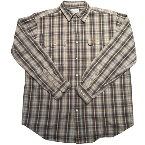 Men's Plaid Flannel Carhartt Long Sleeve Shirt, Brown, Beige, Yellow, Sz XL, EUC - Picture 1 of 4